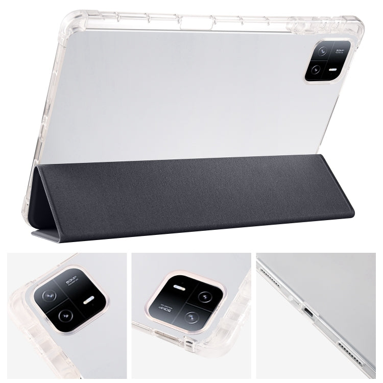 For Xiaomi Pad 7 / 7 Pro 3-fold Clear TPU Smart Leather Tablet Case with Pen Slot