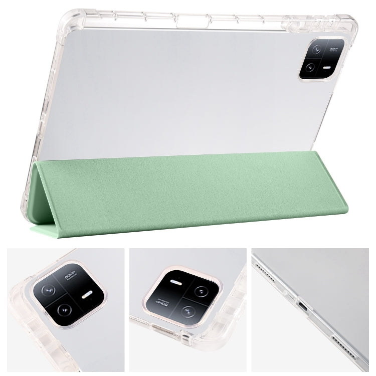 For Xiaomi Pad 7 / 7 Pro 3-fold Clear TPU Smart Leather Tablet Case with Pen Slot