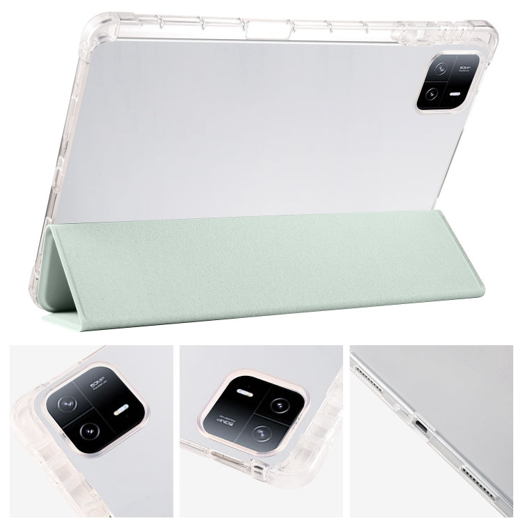 For Xiaomi Pad 7 / 7 Pro 3-fold Clear TPU Smart Leather Tablet Case with Pen Slot