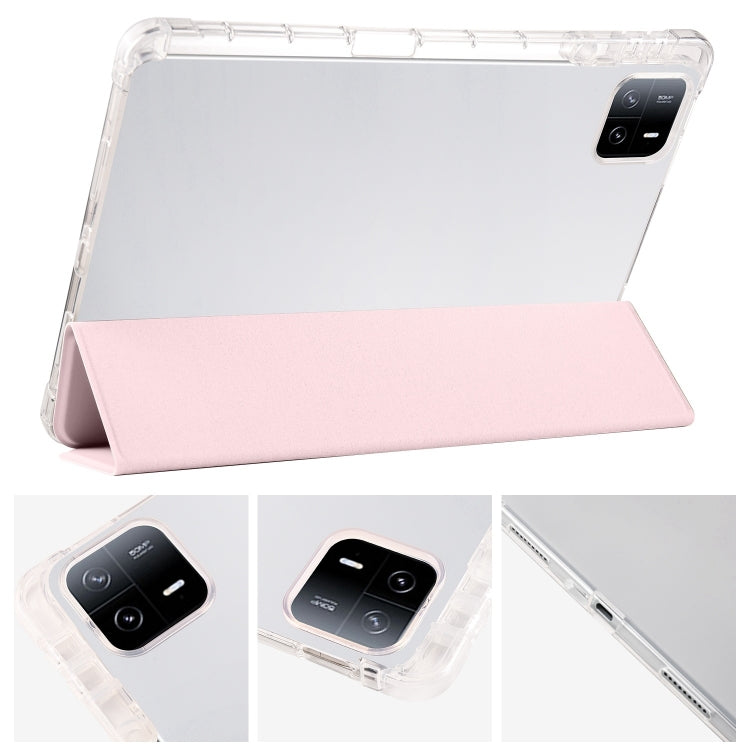 For Xiaomi Pad 7 / 7 Pro 3-fold Clear TPU Smart Leather Tablet Case with Pen Slot