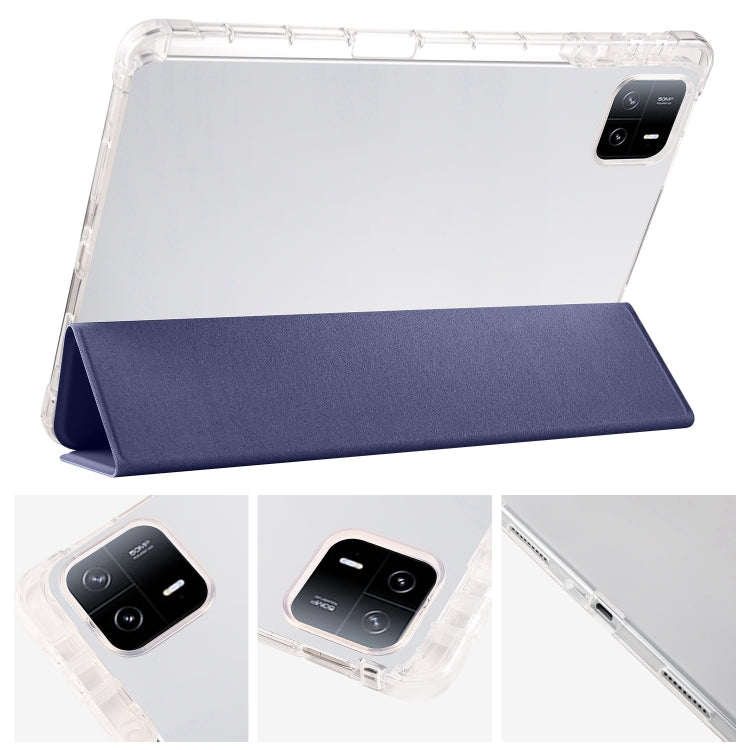For Xiaomi Pad 7 / 7 Pro 3-fold Clear TPU Smart Leather Tablet Case with Pen Slot