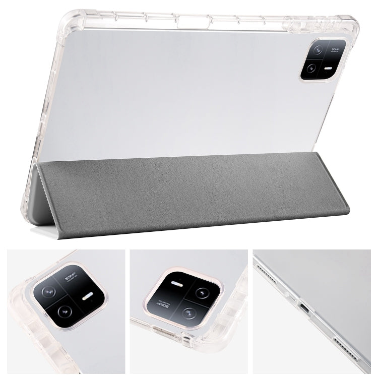 For Xiaomi Pad 7 / 7 Pro 3-fold Clear TPU Smart Leather Tablet Case with Pen Slot