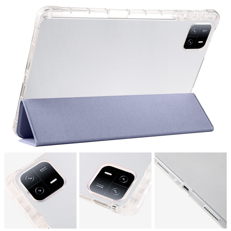 For Xiaomi Pad 7 / 7 Pro 3-fold Clear TPU Smart Leather Tablet Case with Pen Slot