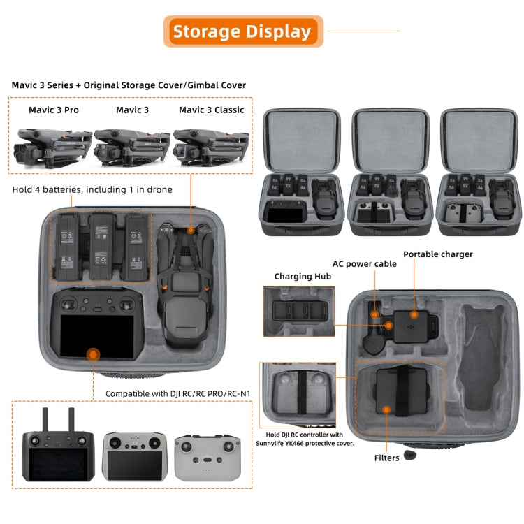 For DJI Mavic 3 Pro /  3 Classic / 3 Sunnylife Storage Bag Handbag