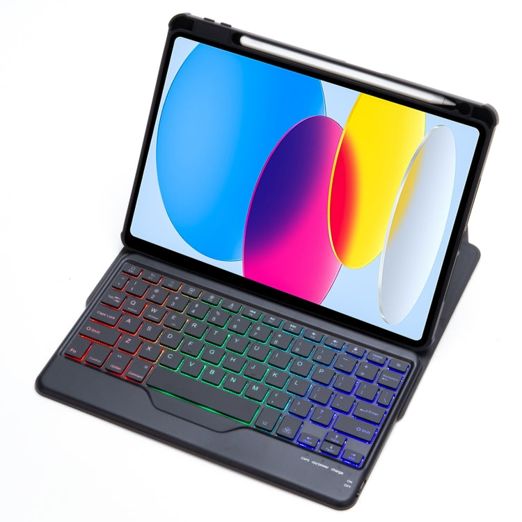 For iPad 10th Gen 10.9 2022 F10BS 360 Rotation Acrylic Transparent Bluetooth Keyboard Leather Case With Backlight