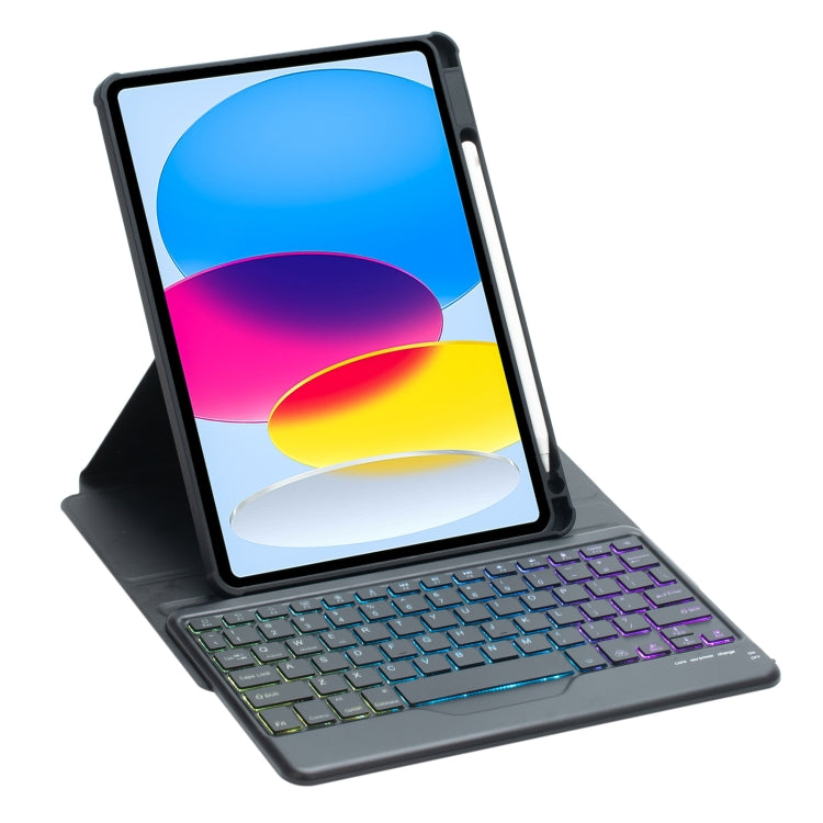 For iPad 10th Gen 10.9 2022 F10BS 360 Rotation Acrylic Transparent Bluetooth Keyboard Leather Case With Backlight
