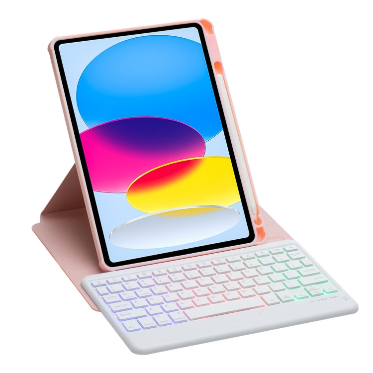 For iPad 10th Gen 10.9 2022 F10BS 360 Rotation Acrylic Transparent Bluetooth Keyboard Leather Case With Backlight