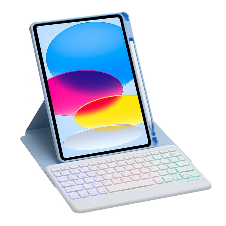 For iPad 10th Gen 10.9 2022 F10BS 360 Rotation Acrylic Transparent Bluetooth Keyboard Leather Case With Backlight