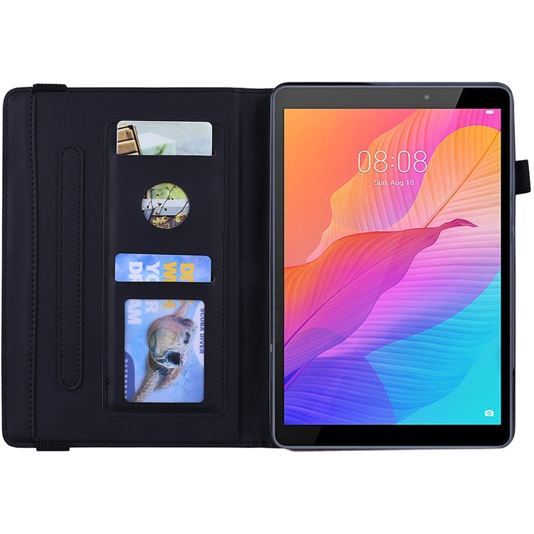 For Huawei MatePad T8 Calf Pattern Double Folding Design Embossed Leather Case with  Holder & Card Slots & Pen Slot &   Elastic Band