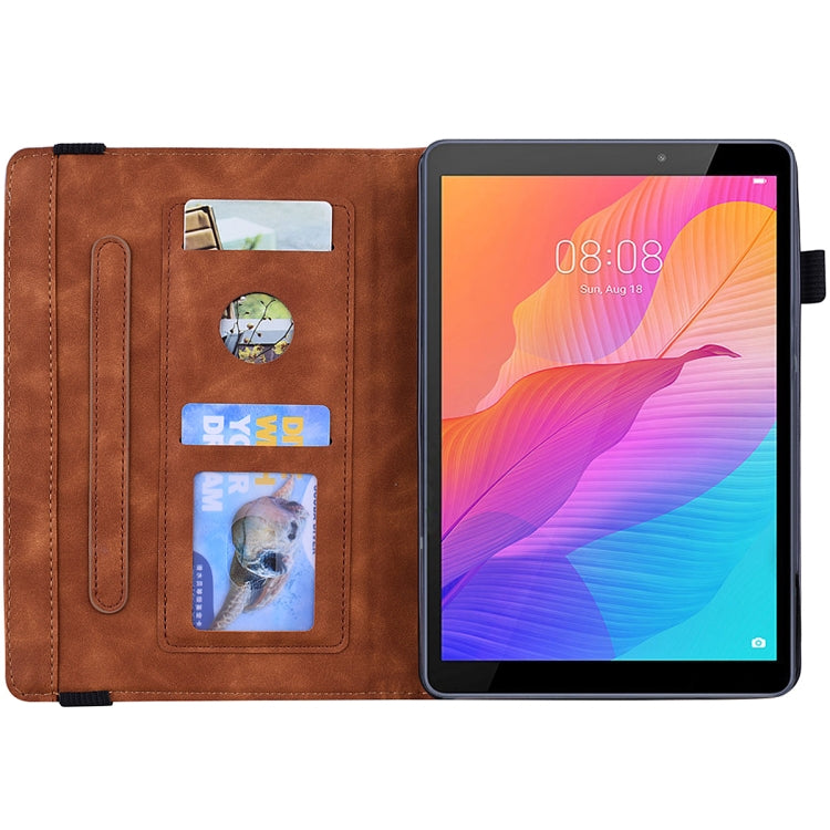 For Huawei MatePad T8 Calf Pattern Double Folding Design Embossed Leather Case with  Holder & Card Slots & Pen Slot &   Elastic Band