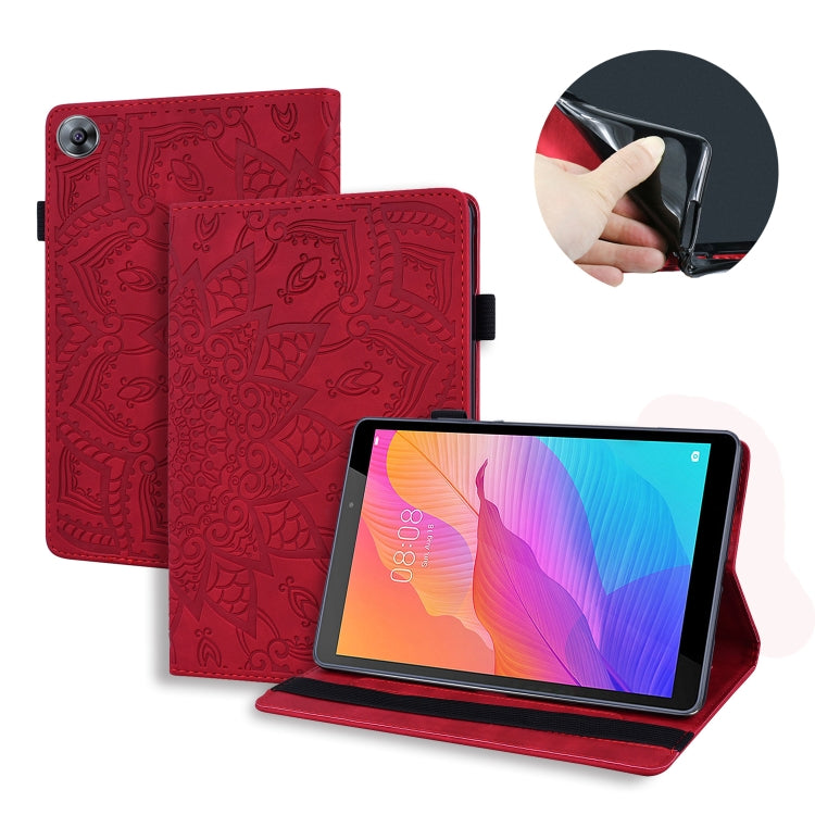 For Huawei MatePad T8 Calf Pattern Double Folding Design Embossed Leather Case with  Holder & Card Slots & Pen Slot &   Elastic Band