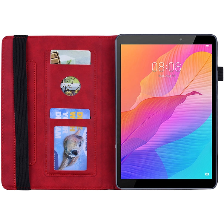 For Huawei MatePad T8 Calf Pattern Double Folding Design Embossed Leather Case with  Holder & Card Slots & Pen Slot &   Elastic Band