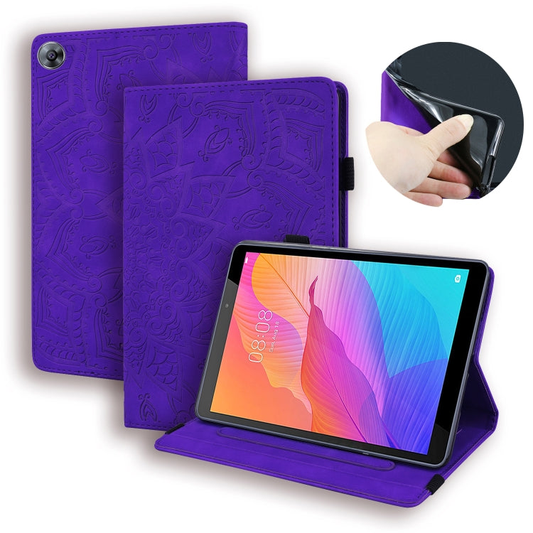 For Huawei MatePad T8 Calf Pattern Double Folding Design Embossed Leather Case with  Holder & Card Slots & Pen Slot &   Elastic Band