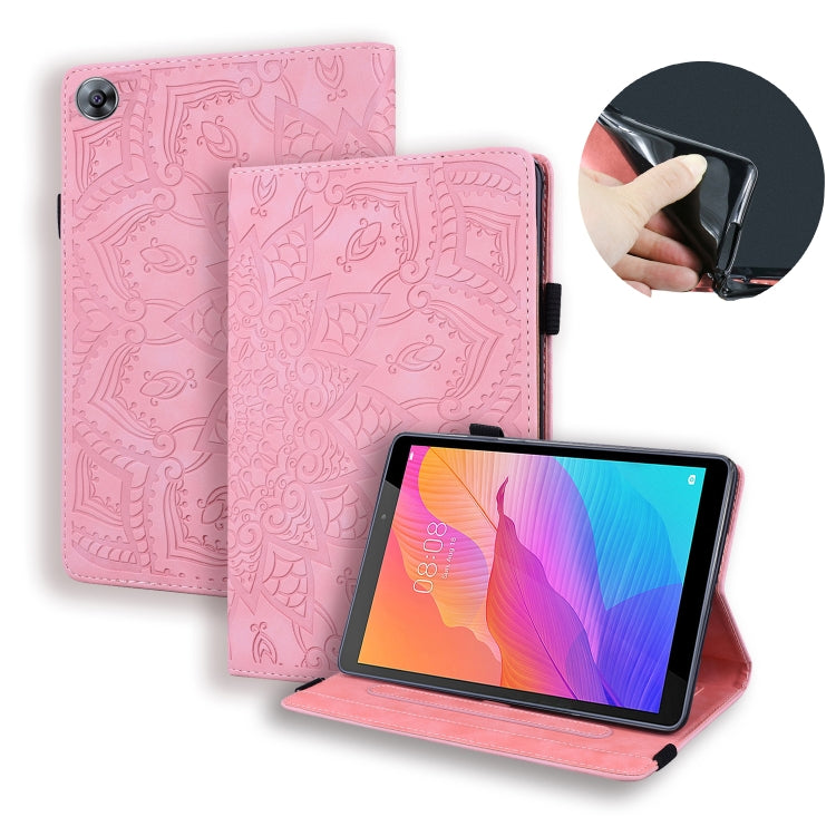 For Huawei MatePad T8 Calf Pattern Double Folding Design Embossed Leather Case with  Holder & Card Slots & Pen Slot &   Elastic Band