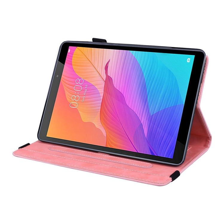 For Huawei MatePad T8 Calf Pattern Double Folding Design Embossed Leather Case with  Holder & Card Slots & Pen Slot &   Elastic Band