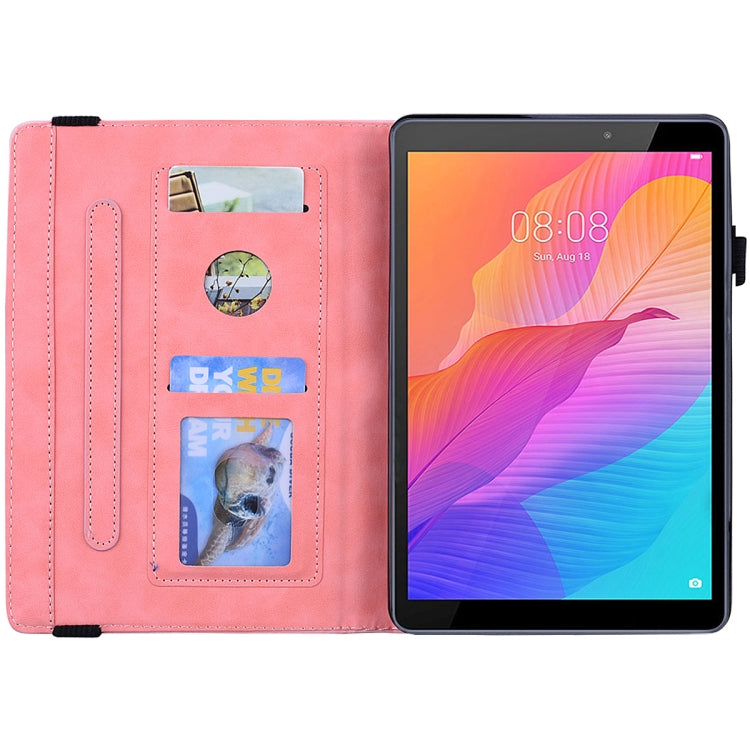 For Huawei MatePad T8 Calf Pattern Double Folding Design Embossed Leather Case with  Holder & Card Slots & Pen Slot &   Elastic Band