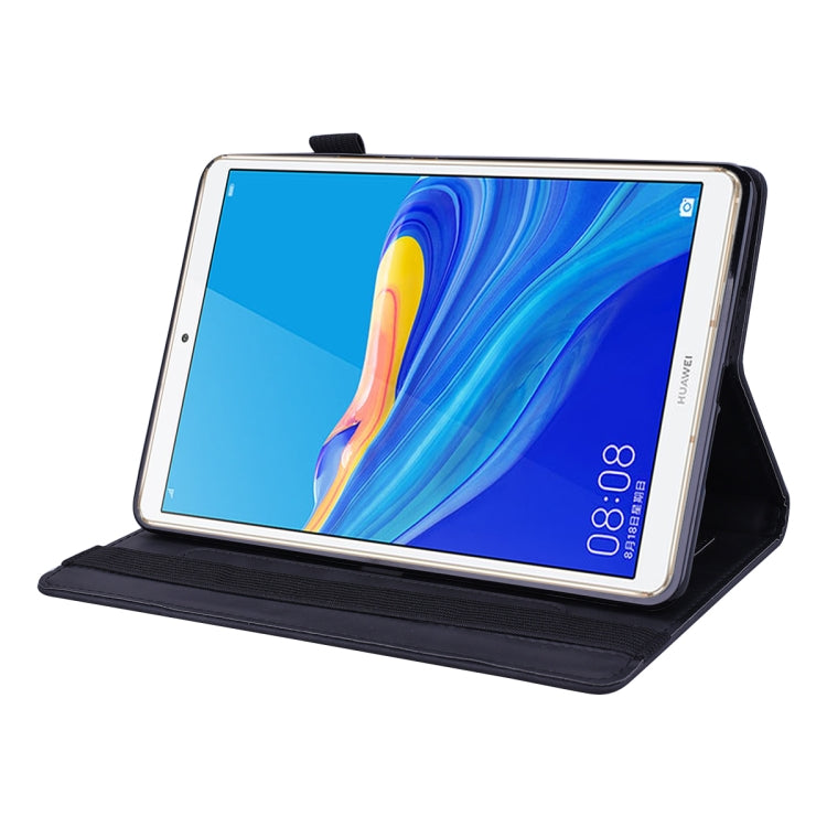 For Huawei MediaPad M6 8.4 Calf Pattern Double Folding Design Embossed Leather Case with  Holder & Card Slots & Pen Slot &   Elastic Band