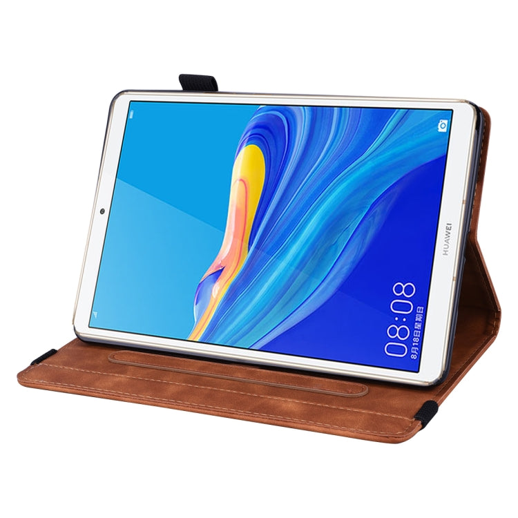 For Huawei MediaPad M6 8.4 Calf Pattern Double Folding Design Embossed Leather Case with  Holder & Card Slots & Pen Slot &   Elastic Band