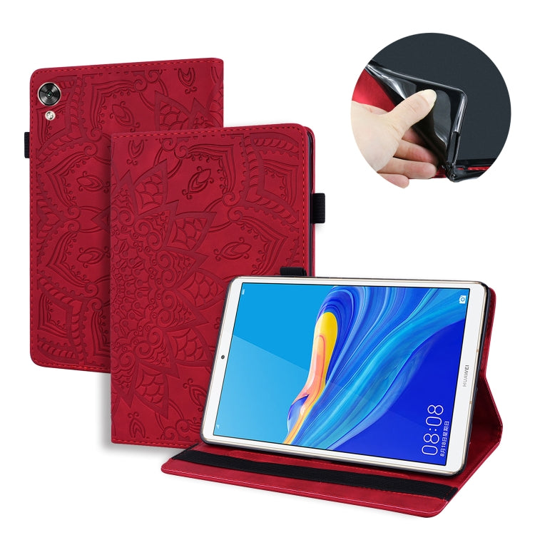 For Huawei MediaPad M6 8.4 Calf Pattern Double Folding Design Embossed Leather Case with  Holder & Card Slots & Pen Slot &   Elastic Band