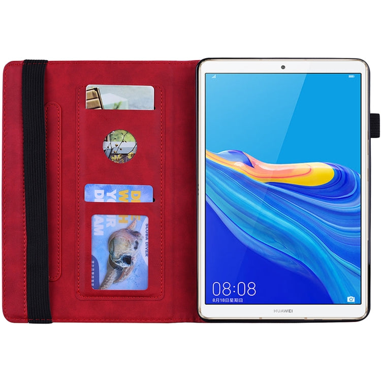 For Huawei MediaPad M6 8.4 Calf Pattern Double Folding Design Embossed Leather Case with  Holder & Card Slots & Pen Slot &   Elastic Band