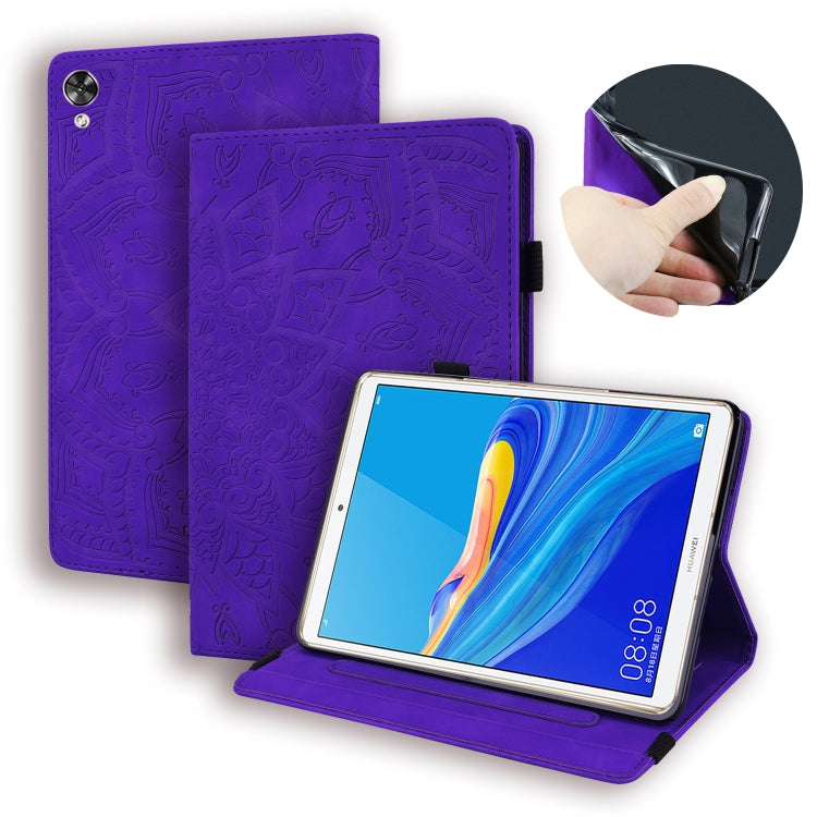 For Huawei MediaPad M6 8.4 Calf Pattern Double Folding Design Embossed Leather Case with  Holder & Card Slots & Pen Slot &   Elastic Band