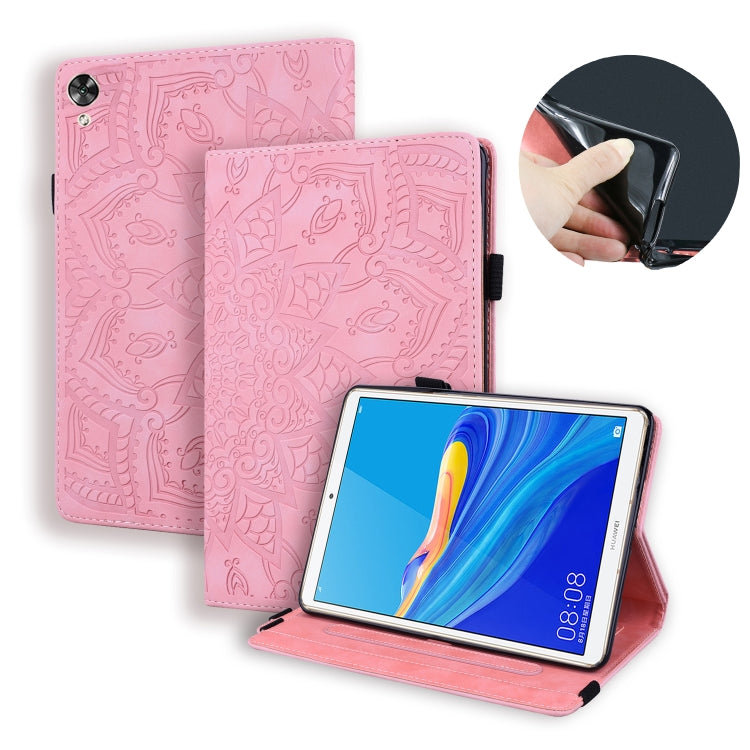 For Huawei MediaPad M6 8.4 Calf Pattern Double Folding Design Embossed Leather Case with  Holder & Card Slots & Pen Slot &   Elastic Band