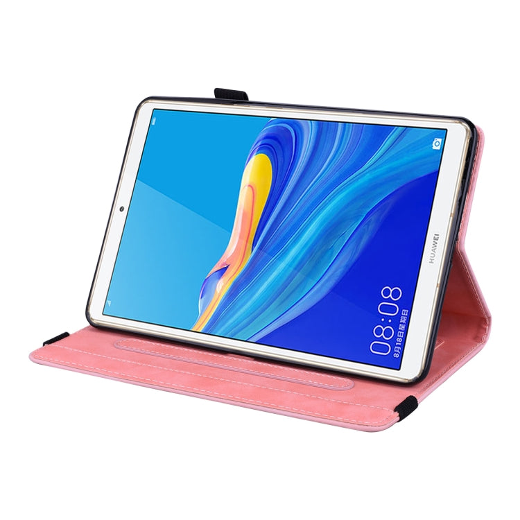 For Huawei MediaPad M6 8.4 Calf Pattern Double Folding Design Embossed Leather Case with  Holder & Card Slots & Pen Slot &   Elastic Band