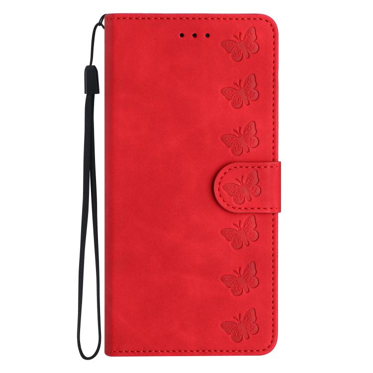 For iPhone 17 Pro Max Seven Butterflies Embossed Leather Phone Case