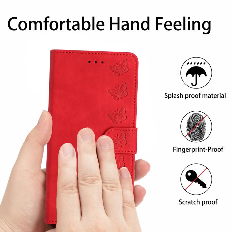 For iPhone 17 Pro Max Seven Butterflies Embossed Leather Phone Case