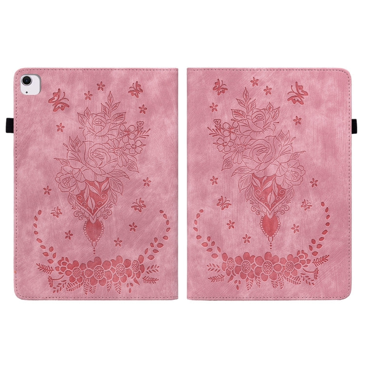 For iPad Air 11 2026 / 2025 / 2024 Butterfly Rose Embossed Leather Smart Tablet Case