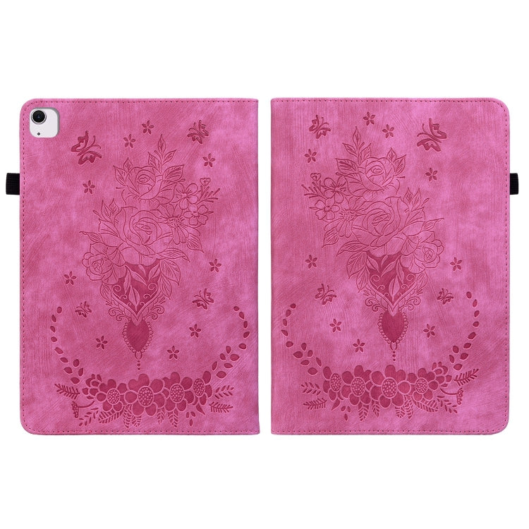 For iPad Air 11 2026 / 2025 / 2024 Butterfly Rose Embossed Leather Smart Tablet Case