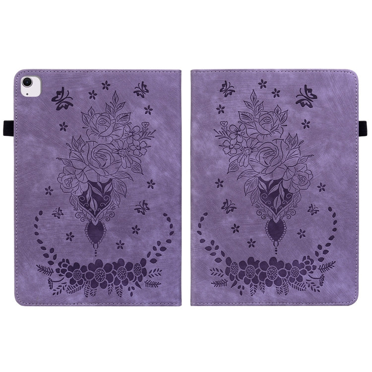 For iPad Air 11 2026 / 2025 / 2024 Butterfly Rose Embossed Leather Smart Tablet Case