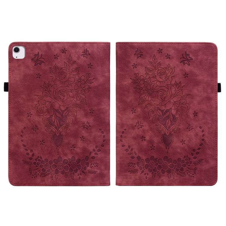 For iPad Air 11 2026 / 2025 / 2024 Butterfly Rose Embossed Leather Smart Tablet Case