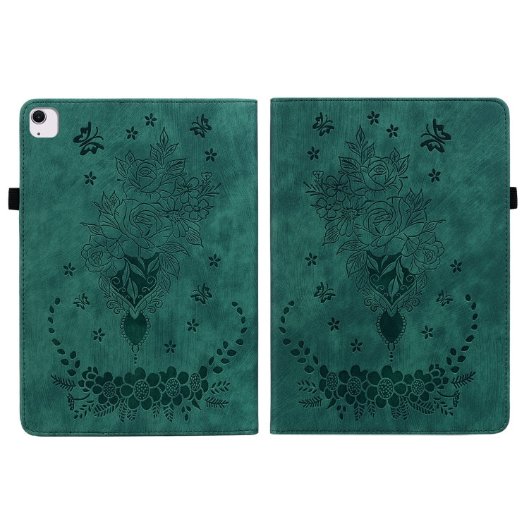 For iPad Air 11 2026 / 2025 / 2024 Butterfly Rose Embossed Leather Smart Tablet Case