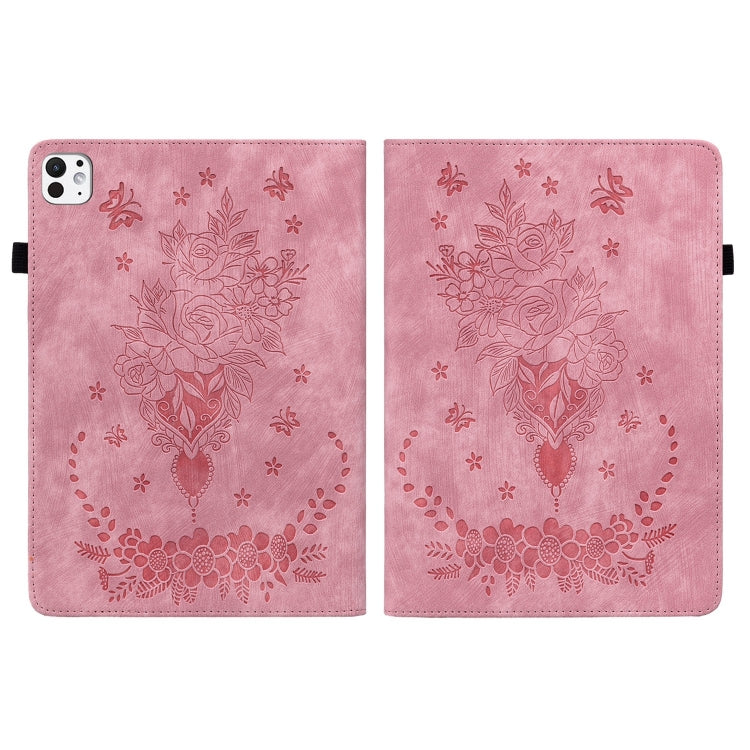 For iPad Pro 11 2025 / 2024 Butterfly Rose Embossed Leather Smart Tablet Case