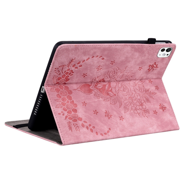 For iPad Pro 11 2025 / 2024 Butterfly Rose Embossed Leather Smart Tablet Case
