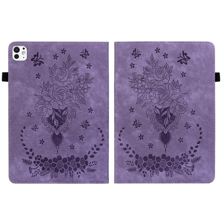 For iPad Pro 11 2025 / 2024 Butterfly Rose Embossed Leather Smart Tablet Case