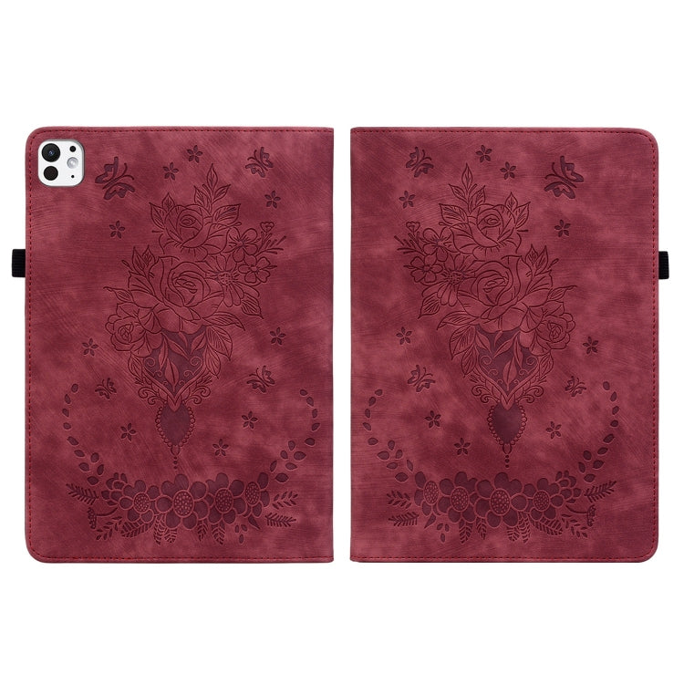 For iPad Pro 11 2025 / 2024 Butterfly Rose Embossed Leather Smart Tablet Case