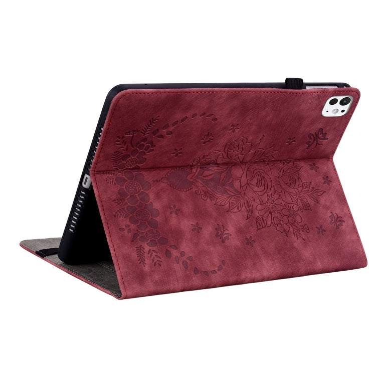 For iPad Pro 11 2025 / 2024 Butterfly Rose Embossed Leather Smart Tablet Case