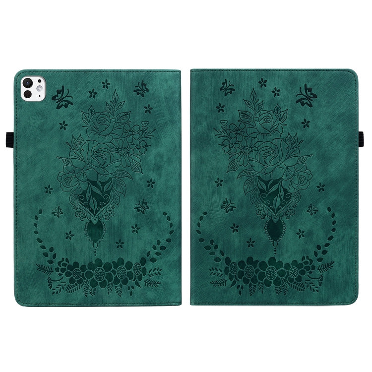 For iPad Pro 11 2025 / 2024 Butterfly Rose Embossed Leather Smart Tablet Case