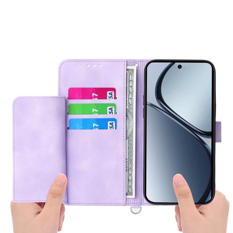 For OPPO Reno13 F 4G / 5G Skin Feel Flowers Embossed Wallet Leather Phone Case