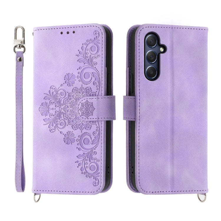 For Samsung Galaxy M54 5G Skin-feel Flowers Embossed Wallet Leather Phone Case