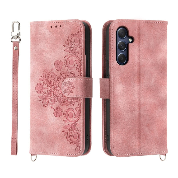 For Samsung Galaxy M54 5G Skin-feel Flowers Embossed Wallet Leather Phone Case
