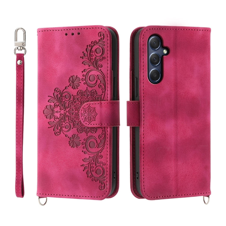 For Samsung Galaxy M54 5G Skin-feel Flowers Embossed Wallet Leather Phone Case