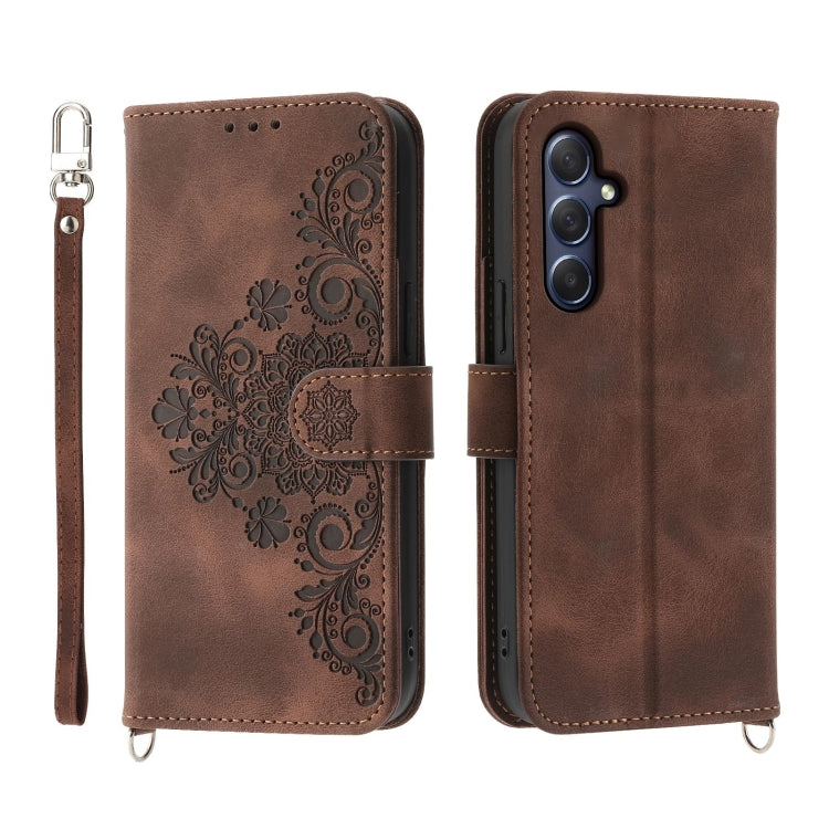 For Samsung Galaxy M54 5G Skin-feel Flowers Embossed Wallet Leather Phone Case