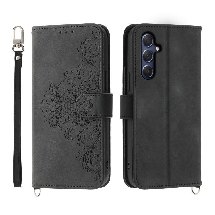 For Samsung Galaxy M54 5G Skin-feel Flowers Embossed Wallet Leather Phone Case