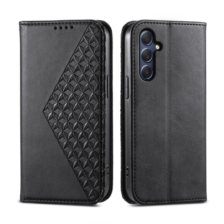 For Samsung Galaxy M54 5G Cubic Grid Calf Texture Magnetic Leather Phone Case