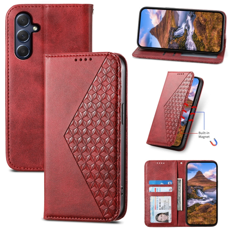 For Samsung Galaxy M54 5G Cubic Grid Calf Texture Magnetic Leather Phone Case