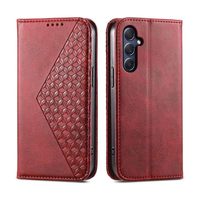 For Samsung Galaxy M54 5G Cubic Grid Calf Texture Magnetic Leather Phone Case
