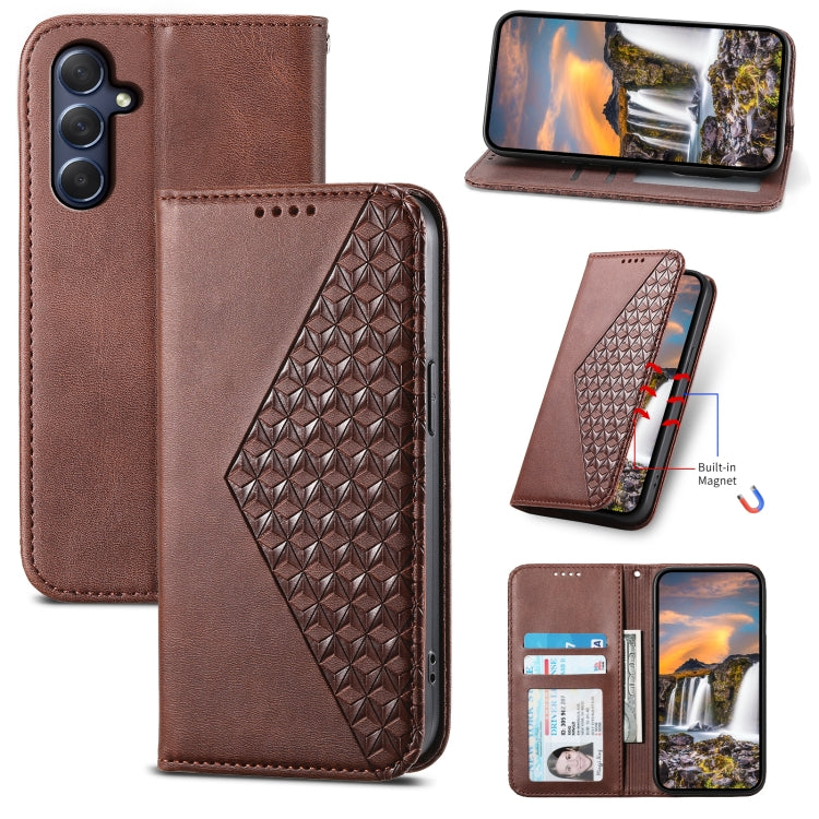 For Samsung Galaxy M54 5G Cubic Grid Calf Texture Magnetic Leather Phone Case